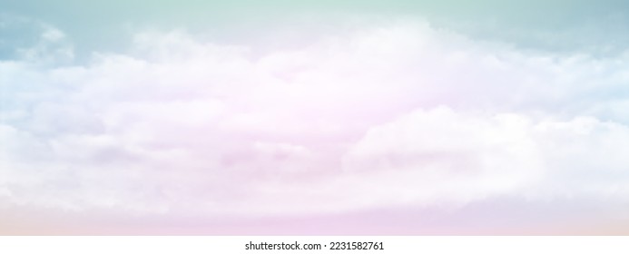 Sweet sky and white soft clouds floated in the sky on a clear day. Beautiful air and sunlight with beige cloud scape colorful. Sunset sky for background. Blue to Pink Lavender sky vector illustration.