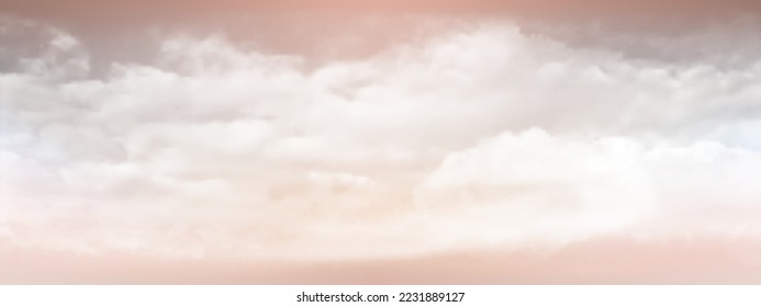 Sweet sky and white soft clouds floated in the sky on a clear day. Beautiful air and sunlight with beige cloud scape colorful. Sunset sky for background. Beige sky vector illustration.
