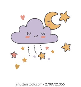 Doce Nuvem Adormecida com Lua e Estrelas Design bonito Berçário