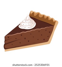 Sweet slice of chocolate pie or cheesecake with dollop of whipped cream. Vector Illustration