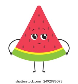Sweet Slice of Summer: Adorable cartoon watermelon with cute eyes and a cheerful smile, perfect for summery designs. 