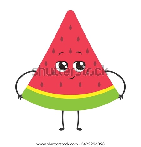 Sweet Slice of Summer: Adorable cartoon watermelon with cute eyes and a cheerful smile, perfect for summery designs. 
