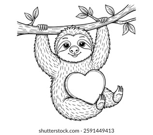 Sweet Sloth Valentine's Hug coloring page