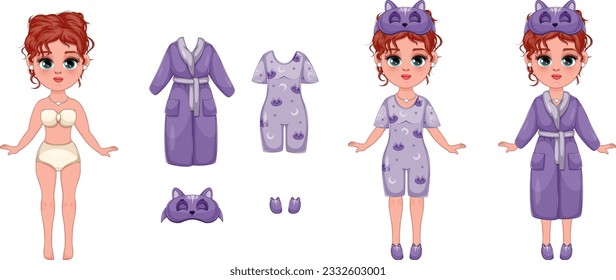 Sweet Slumber: Stylish Girl in Dreamy Sleepwear Ensemble