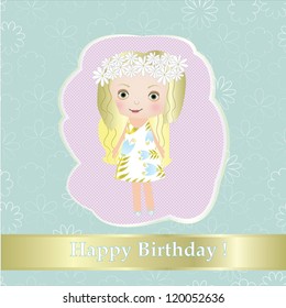Sweet small fairy girl with flower vector illustration postcard