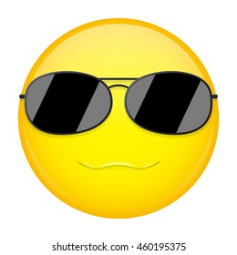 Sweet smile emoji. Smirk emotion. Cool guy with sunglasses emoticon. Vector illustration smile icon.
