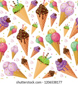 Sweet Snack Seamless Pattern Cone Ice Cream Gelato Wallpaper