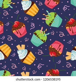 Sweet Snack Seamless Pattern Cupcake Muffin Wallpaper Repeatable