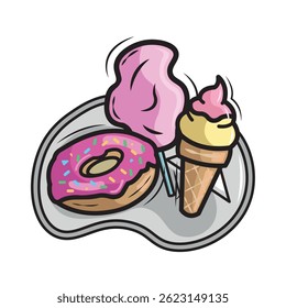 Sweet snacks on tray cartoon. Vector illustration