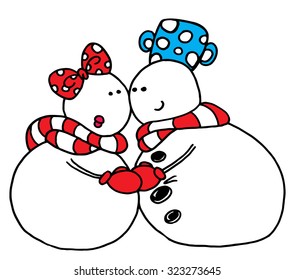 Sweet snowman in love, winter love
