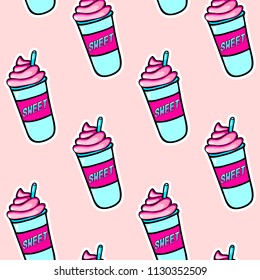 Sweet soda drink seamless pattern. Repeating background with beverages (carbonated drinks). 