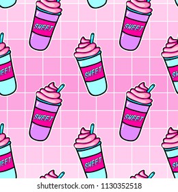 Sweet Soda Drink Seamless Pattern. Repeating Background With Beverages (carbonated Drinks). Pink Background.