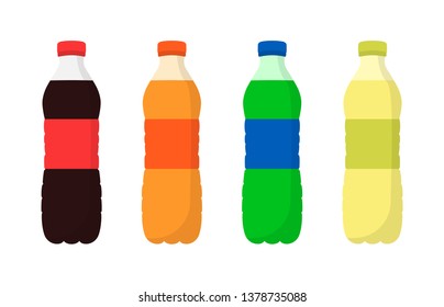 Sweet soda in plastic bottles. Soda. Flat design. 
