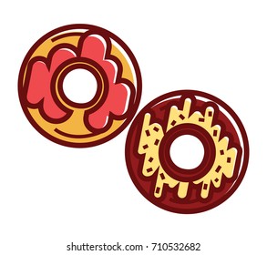 Sweet soft donuts with colorful glaze on top