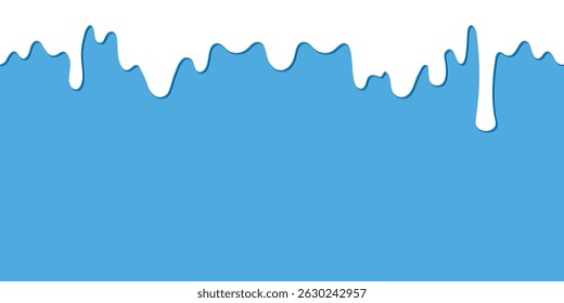 Sweet soft ice cream, splashes, long border, vector blue background.