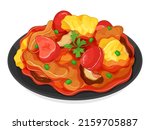 Sweet and sour chicken stir fry with pineapple (Chinese stir fry chicken) illustration vector.