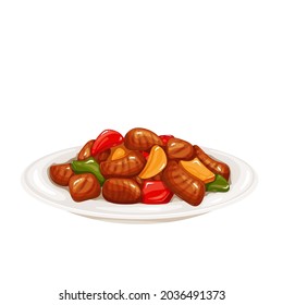 Sweet And Sour Pork. Chinese cuisine vector illustration.