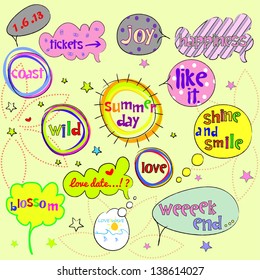 Sweet speech bubbles and labels colorful illustration love text