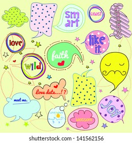 Sweet  speech bubbles and labels colorful illustration text