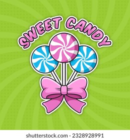 Dulce ilustración de diseño de fondo de caramelo de caramelo espiral para producto de etiqueta, logotipo de tienda, sello, banner y más