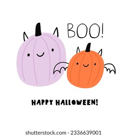 Sweet and spooky ice cream. Cute cartoon Halloween ice cream - vector illustration