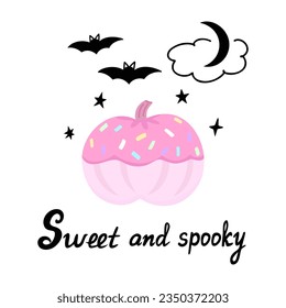 Sweet and spooky, pink pumpkin. Vector Illustration for printing, backgrounds, covers and packaging. Image can be used for greeting cards, posters, stickers and textile. Isolated on white background.