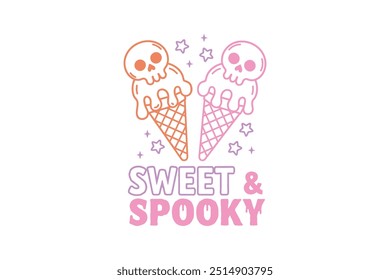 Dulce y espeluznante, Retro Halloween Cita divertida Tipografía Diseño de camiseta