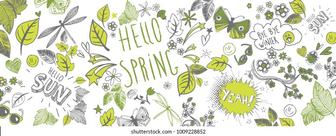 Sweet spring doodles full vector large banner