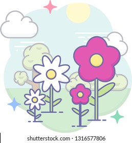 sweet spring flower icon vector illustration with spring background