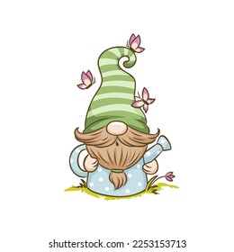 Sweet springtime gnome cartoon character. Illustration are perfect for greeting card, invitations, posters, pin, scrapbooking, icon	
