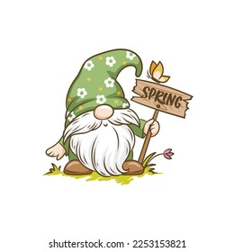 Sweet springtime gnome cartoon character. Illustration are perfect for greeting card, invitations, posters, pin, scrapbooking, icon	
