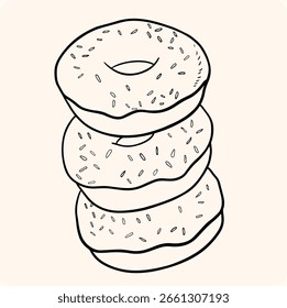 Pilha doce desenhada à mão Pilha de Contornos de rosquinha fosco