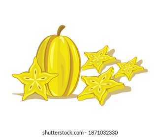 Sweet star fruit vector design. Star fruit whole and slices
