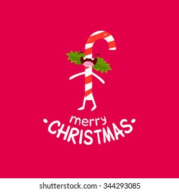 Sweet stick Vector Cheerful Christmas card. Merry Christmas and Happy New Year