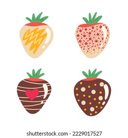 Fresas dulces cubiertas de chocolate. Ilustración vectorial para impresión, fondos y embalaje. La imagen se puede usar para tarjetas de felicitación, carteles, pegatinas y textiles. Aislado sobre fondo blanco.