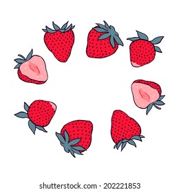 Sweet strawberries frame template isolated on white with place for text