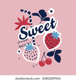 Sweet Strawberries Graphic Tees Artwork for Kids Tshirt Print