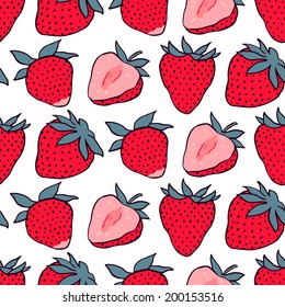 Sweet strawberries seamless pattern design. Vector seamless texture for wallpapers, pattern fills, web page backgrounds