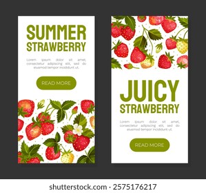 Sweet Strawberry Banner Design with Ripe Bright Berry Vector Template