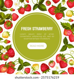 Sweet Strawberry Banner Design with Ripe Bright Berry Vector Template