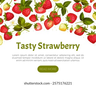 Sweet Strawberry Banner Design with Ripe Bright Berry Vector Template