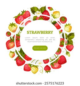 Sweet Strawberry Banner Design with Ripe Bright Berry Vector Template