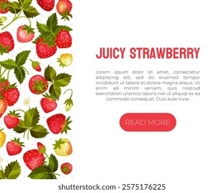 Sweet Strawberry Banner Design with Ripe Bright Berry Vector Template