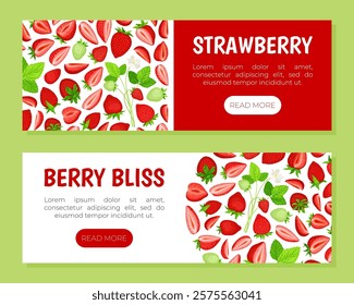 Sweet Strawberry Banner Design with Ripe Bright Berry Vector Template