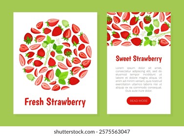 Sweet Strawberry Banner Design with Ripe Bright Berry Vector Template