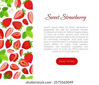 Sweet Strawberry Banner Design with Ripe Bright Berry Vector Template