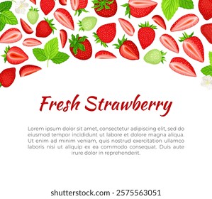 Sweet Strawberry Banner Design with Ripe Bright Berry Vector Template