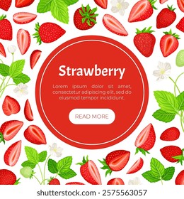 Sweet Strawberry Banner Design with Ripe Bright Berry Vector Template