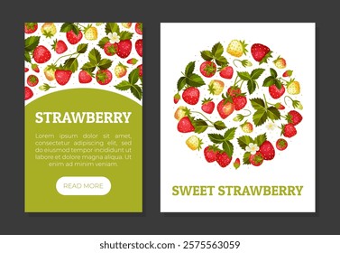 Sweet Strawberry Banner Design with Ripe Bright Berry Vector Template