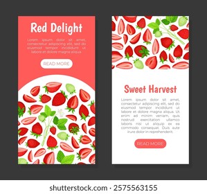 Sweet Strawberry Banner Design with Ripe Bright Berry Vector Template